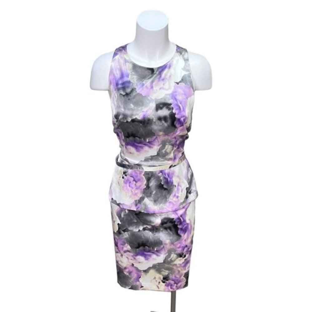 London Times Watercolour Floral Peplum Dress Size 10 NWT